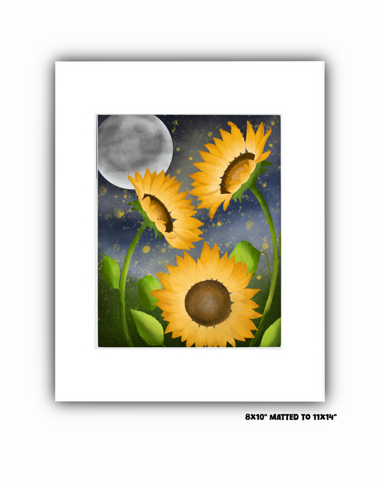 "Moonlight Sunflowers" Art Print