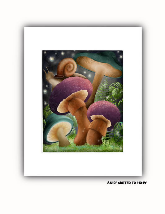 "Snaily Night Mushies" Art Print
