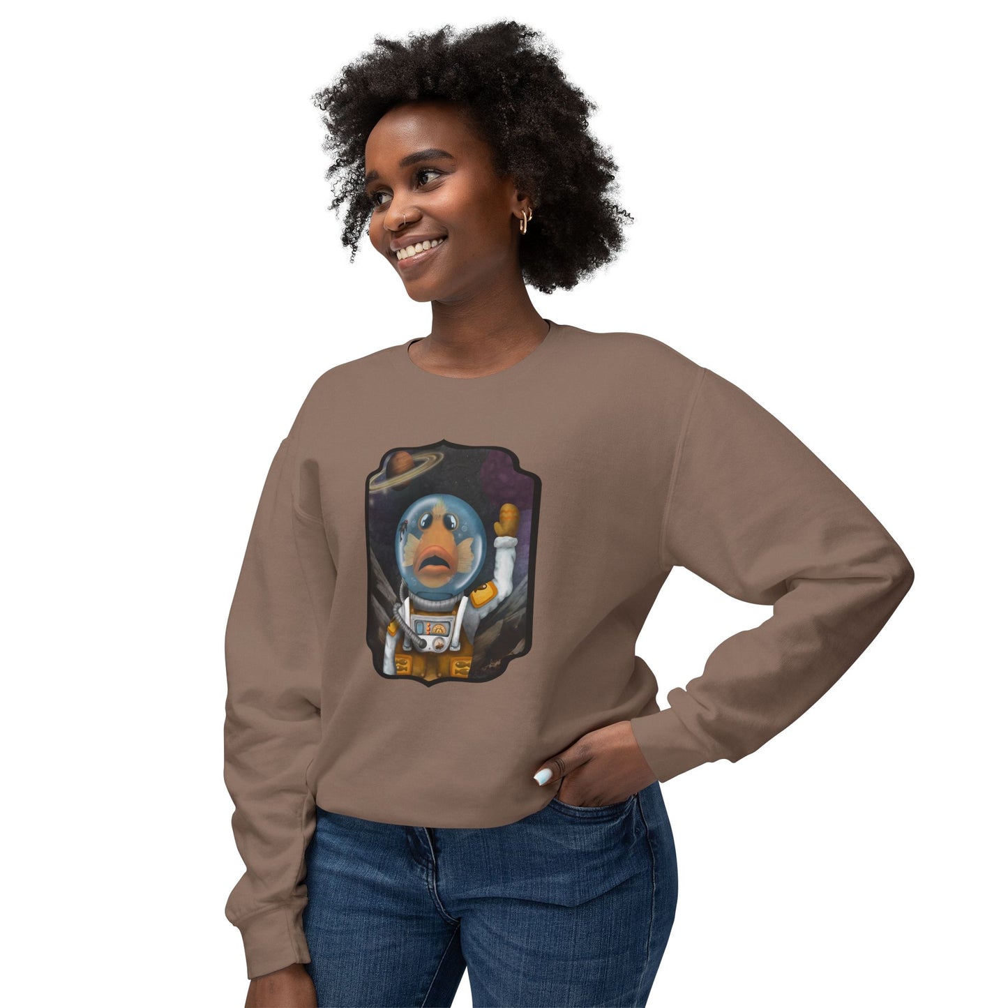 "The Fishtonaut" Unisex Lightweight Crewneck Sweatshirt