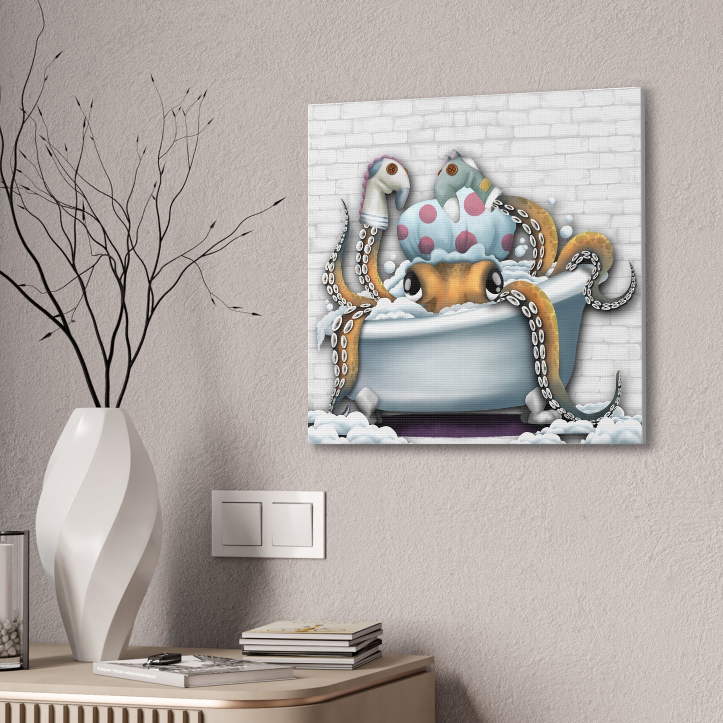 Bathtime Octo :Canvas Stretched, 0.75"