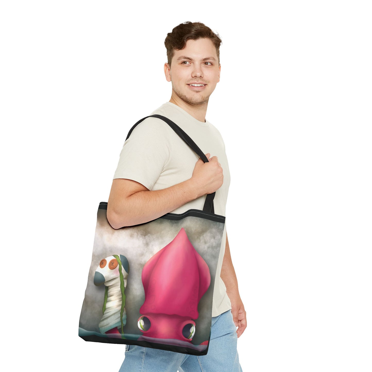 "Symore the Squid with his Sock Puppet" Tote bag