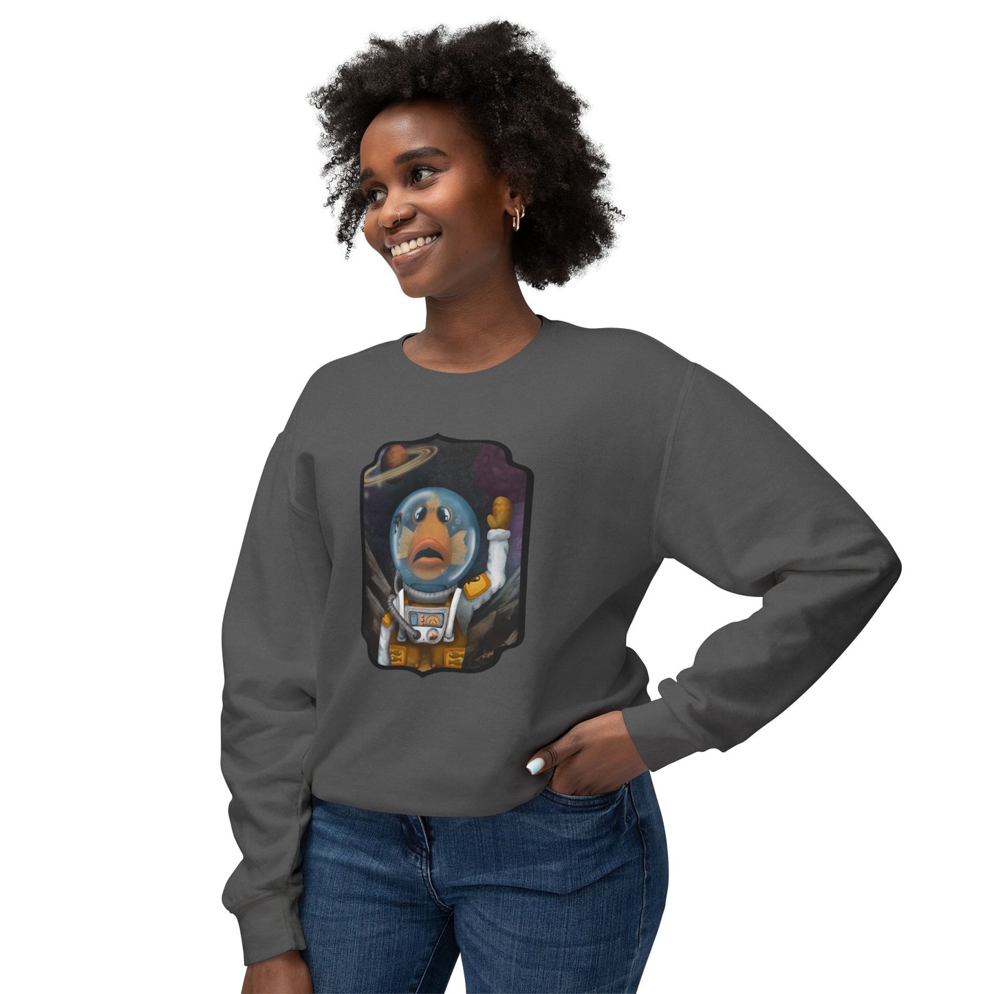 "The Fishtonaut" Unisex Lightweight Crewneck Sweatshirt