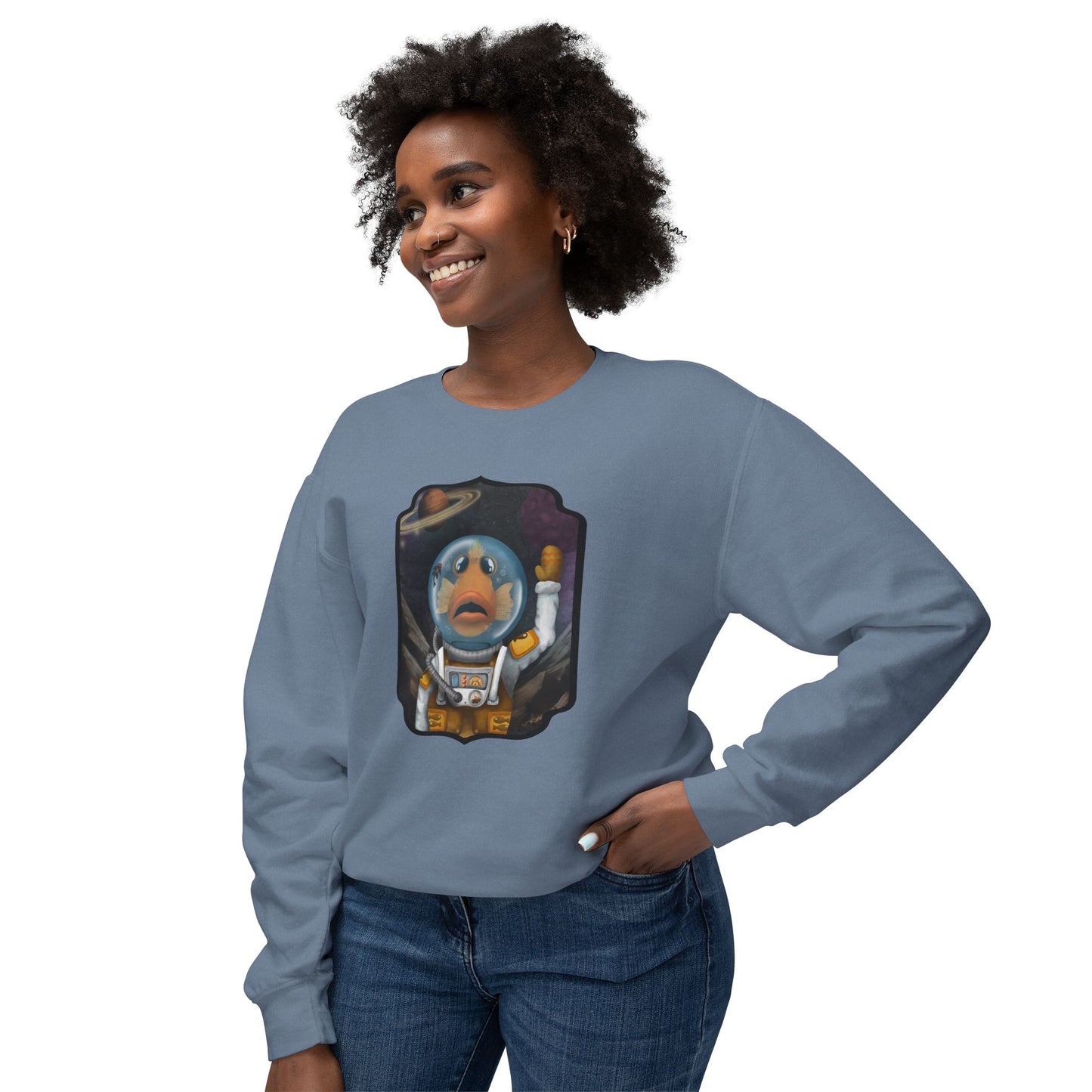 "The Fishtonaut" Unisex Lightweight Crewneck Sweatshirt