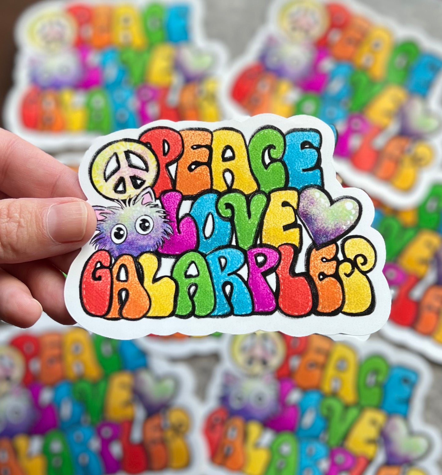 Peace, Love, Galarples vinyl Sticker
