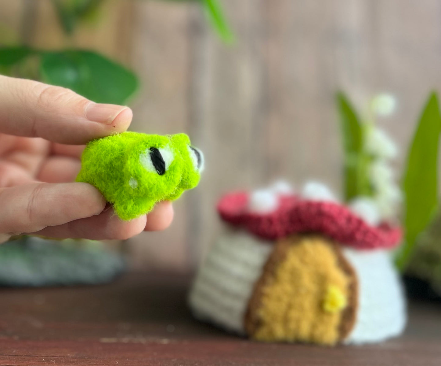 Lily of the Valley Mushroom house with froggy friend