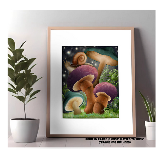 "Snaily Night Mushies" Art Print